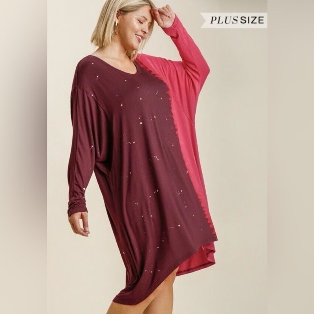 Umgee+ Two-Tone Dip Dye High Low Long Sleeve Tunic Dress - Size XL- NWT